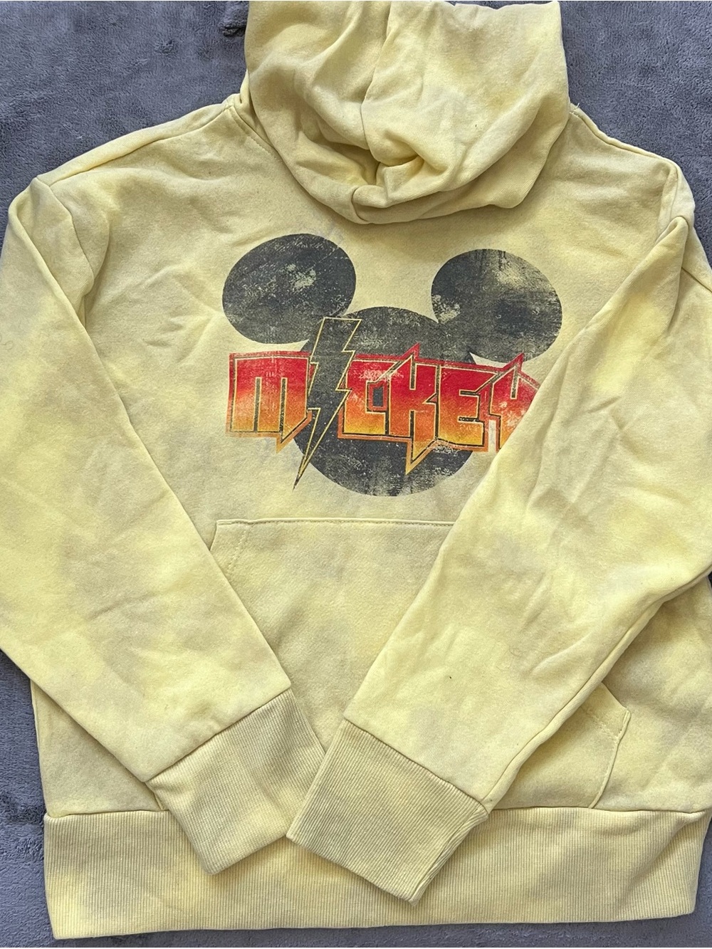 Disney Yellow Mickey 80’s Rock Style Graphic Pullover Hoodie